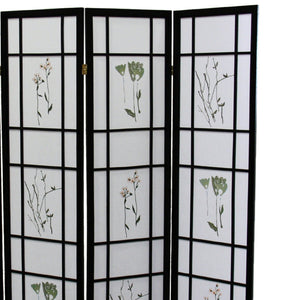 English Elm 70" Elegant 4-Panel Shoji Room Divider - Black Folding Screen With Floral Design For Privacy & Style B072115965