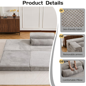 English Elm Compression Modular Floor Sofa Bed – Versatile Diy Seating, Plush Fleece, Pillow & Ottoman Included! W3723S00044