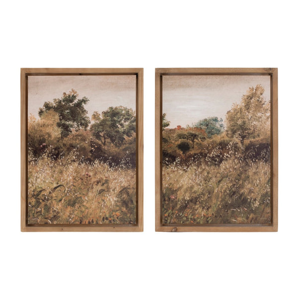 HomeRoots Set of Two Framed Canvas Wall Art Prints - Natural Wood Shadowbox Design for Any Room Decor 612476