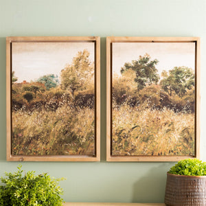 HomeRoots Set of Two Framed Canvas Wall Art Prints - Natural Wood Shadowbox Design for Any Room Decor 612476