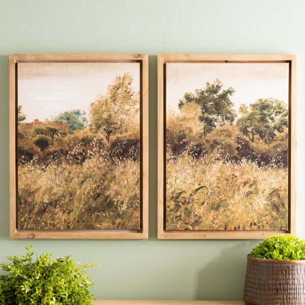 HomeRoots Set of Two Framed Canvas Wall Art Prints - Natural Wood Shadowbox Design for Any Room Decor 612476