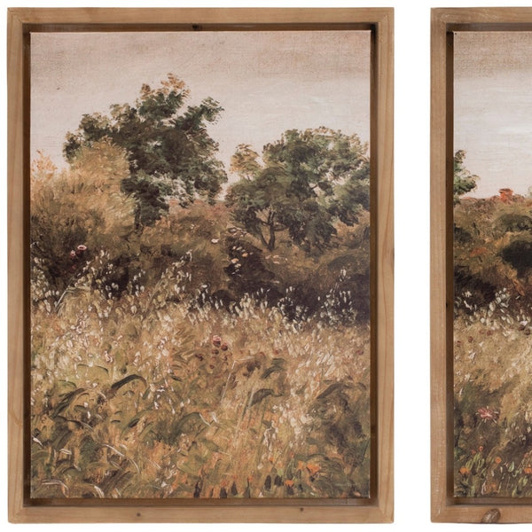 HomeRoots Set of Two Framed Canvas Wall Art Prints - Natural Wood Shadowbox Design for Any Room Decor 612476