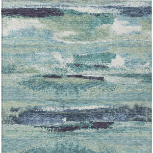 Homeroots 3' Abstract Washable Indoor Outdoor Area Rug In Teal Blue And Navy – Perfect For High Traffic Spaces! Sage Polyester 612479