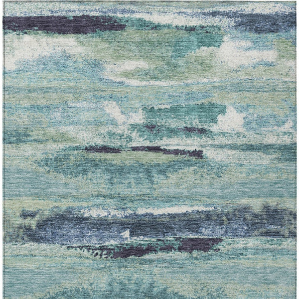 Homeroots 3' Abstract Washable Indoor Outdoor Area Rug In Teal Blue And Navy – Perfect For High Traffic Spaces! Sage Polyester 612479