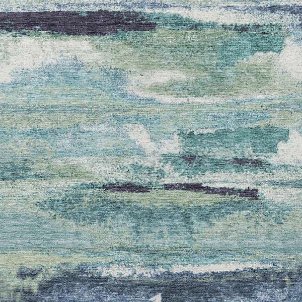 Homeroots 3' Abstract Washable Indoor Outdoor Area Rug In Teal Blue And Navy – Perfect For High Traffic Spaces! Sage Polyester 612479