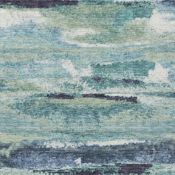 Homeroots 3' Abstract Washable Indoor Outdoor Area Rug In Teal Blue And Navy – Perfect For High Traffic Spaces! Sage Polyester 612480