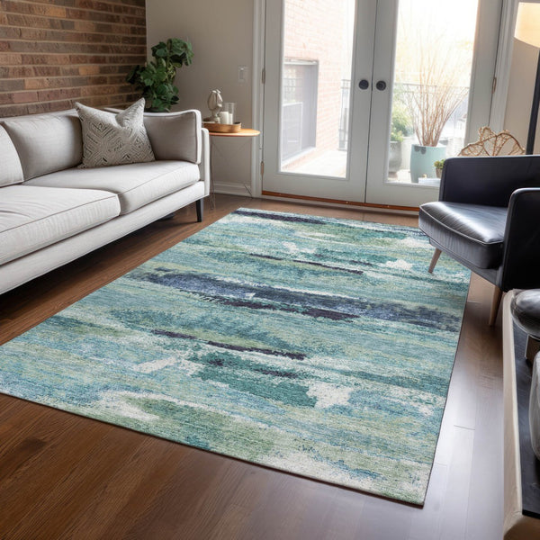 Homeroots 3' Abstract Washable Indoor Outdoor Area Rug In Teal Blue And Navy – Perfect For High Traffic Spaces! Sage Polyester 612480