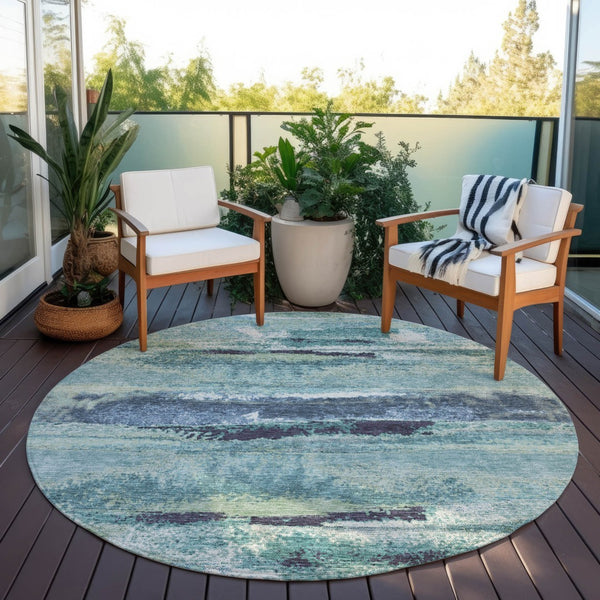 Homeroots 3' Abstract Washable Indoor Outdoor Area Rug In Teal Blue And Navy – Perfect For High Traffic Spaces! Sage Polyester 612481