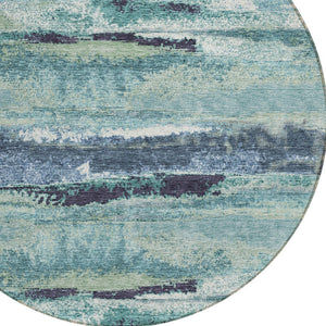 Homeroots 3' Abstract Washable Indoor Outdoor Area Rug In Teal Blue And Navy – Perfect For High Traffic Spaces! Sage Polyester 612481
