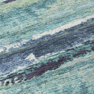 Homeroots 3' Abstract Washable Indoor Outdoor Area Rug In Teal Blue And Navy – Perfect For High Traffic Spaces! Sage Polyester 612481