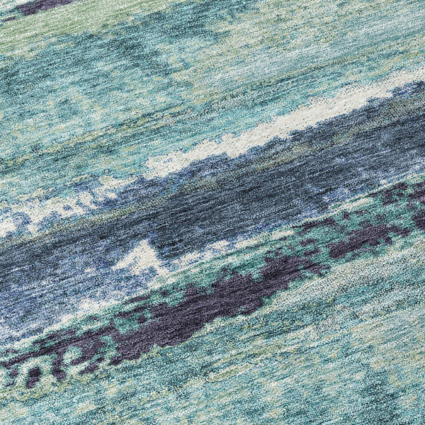 Homeroots 3' Abstract Washable Indoor Outdoor Area Rug In Teal Blue And Navy – Perfect For High Traffic Spaces! Sage Polyester 612481