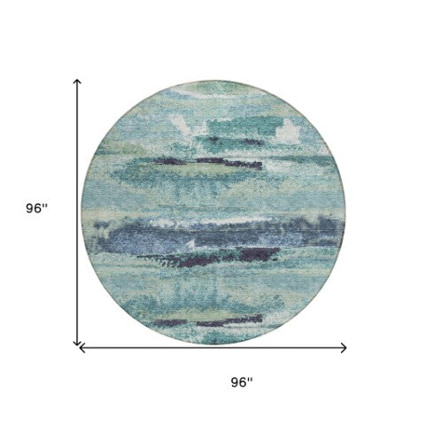 Homeroots 3' Abstract Washable Indoor Outdoor Area Rug In Teal Blue And Navy – Perfect For High Traffic Spaces! Sage Polyester 612481