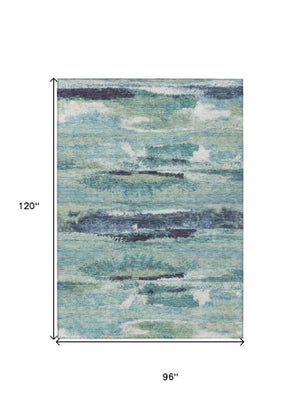Homeroots 3' Abstract Washable Indoor Outdoor Area Rug In Teal Blue And Navy – Perfect For High Traffic Spaces! Sage Polyester 612482