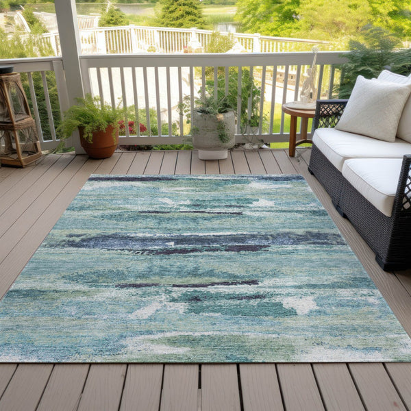 Homeroots 3' Abstract Washable Indoor Outdoor Area Rug In Teal Blue And Navy – Perfect For High Traffic Spaces! Sage Polyester 612482
