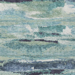 Homeroots 3' Abstract Washable Indoor Outdoor Area Rug In Teal Blue And Navy – Perfect For High Traffic Spaces! Sage Polyester 612482