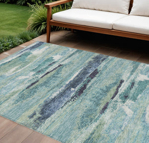 Homeroots 3' Abstract Washable Indoor Outdoor Area Rug In Teal Blue And Navy – Perfect For High Traffic Spaces! Sage Polyester 612483