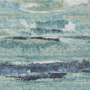 Homeroots 3' Abstract Washable Indoor Outdoor Area Rug In Teal Blue And Navy – Perfect For High Traffic Spaces! Sage Polyester 612483