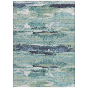 Homeroots 3' Abstract Washable Indoor Outdoor Area Rug In Teal Blue And Navy – Perfect For High Traffic Spaces! Sage Polyester 612484