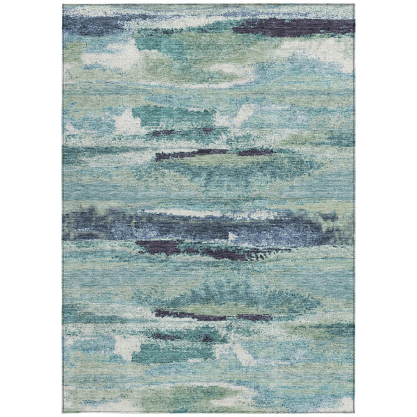 Homeroots 3' Abstract Washable Indoor Outdoor Area Rug In Teal Blue And Navy – Perfect For High Traffic Spaces! Sage Polyester 612484