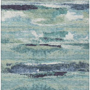 Homeroots 3' Abstract Washable Indoor Outdoor Area Rug In Teal Blue And Navy – Perfect For High Traffic Spaces! Sage Polyester 612484
