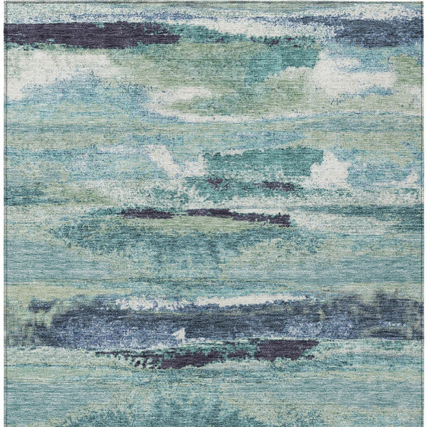 Homeroots 3' Abstract Washable Indoor Outdoor Area Rug In Teal Blue And Navy – Perfect For High Traffic Spaces! Sage Polyester 612484
