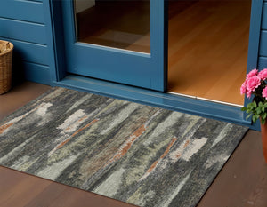 Homeroots 3' Abstract Washable Indoor Outdoor Area Rug In Teal Blue And Navy – Perfect For High Traffic Spaces! Charcoal Polyester 612485