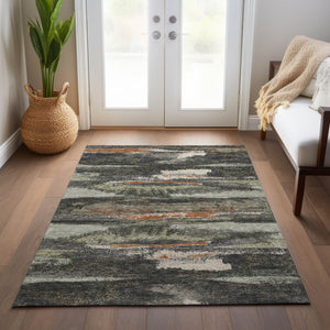 Homeroots 3' Abstract Washable Indoor Outdoor Area Rug In Teal Blue And Navy – Perfect For High Traffic Spaces! Charcoal Polyester 612485