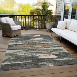 Homeroots 3' Abstract Washable Indoor Outdoor Area Rug In Teal Blue And Navy – Perfect For High Traffic Spaces! Charcoal Polyester 612485