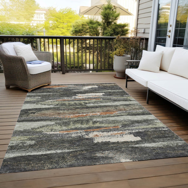 Homeroots 3' Abstract Washable Indoor Outdoor Area Rug In Teal Blue And Navy – Perfect For High Traffic Spaces! Charcoal Polyester 612485