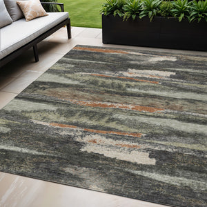 Homeroots 3' Abstract Washable Indoor Outdoor Area Rug In Teal Blue And Navy – Perfect For High Traffic Spaces! Charcoal Polyester 612486