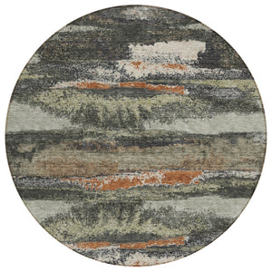 HomeRoots 5' Charcoal Copper and Ivory Abstract Area Rug for Indoor and Outdoor Use – Stylish, Durable, Easy Care 8' Round 612487