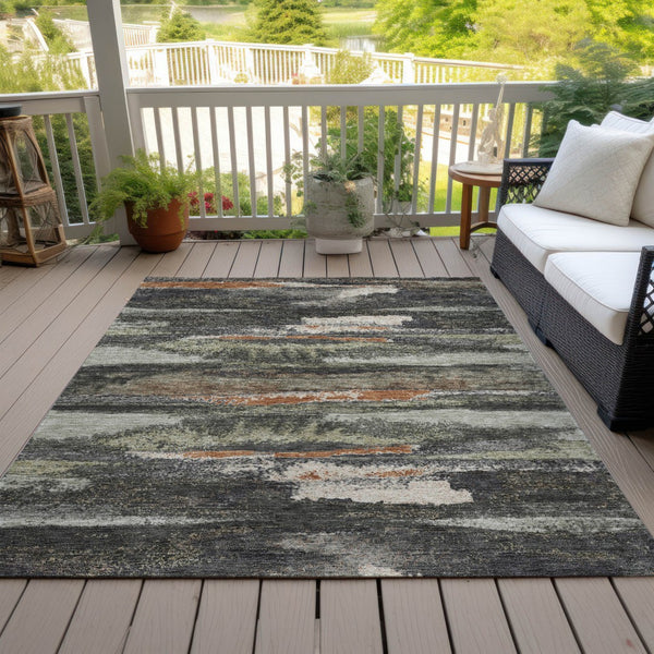 Homeroots 3' Abstract Washable Indoor Outdoor Area Rug In Teal Blue And Navy – Perfect For High Traffic Spaces! Charcoal Polyester 612489