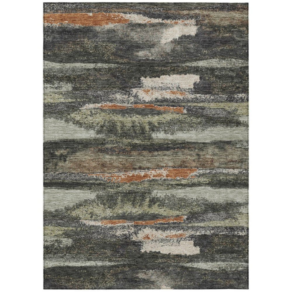 HomeRoots 5' Charcoal Copper and Ivory Abstract Area Rug for Indoor and Outdoor Use – Stylish, Durable, Easy Care 10' X 14' 612490