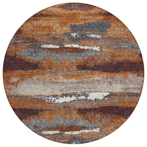HomeRoots 5' Modern Copper and Ivory Abstract Washable Area Rug – Stylish, Durable for Indoor and Outdoor Use 8' Round 612493