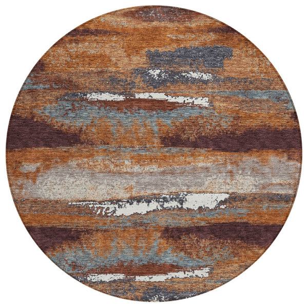 HomeRoots 5' Modern Copper and Ivory Abstract Washable Area Rug – Stylish, Durable for Indoor and Outdoor Use 8' Round 612493