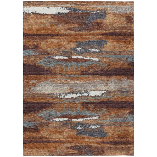 HomeRoots 5' Modern Copper and Ivory Abstract Washable Area Rug – Stylish, Durable for Indoor and Outdoor Use 8' X 10' 612494
