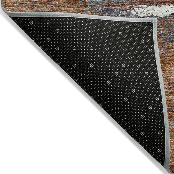 Homeroots 3' Abstract Washable Indoor Outdoor Area Rug In Teal Blue And Navy – Perfect For High Traffic Spaces! Copper Polyester 612494