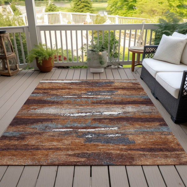 Homeroots 3' Abstract Washable Indoor Outdoor Area Rug In Teal Blue And Navy – Perfect For High Traffic Spaces! Copper Polyester 612495