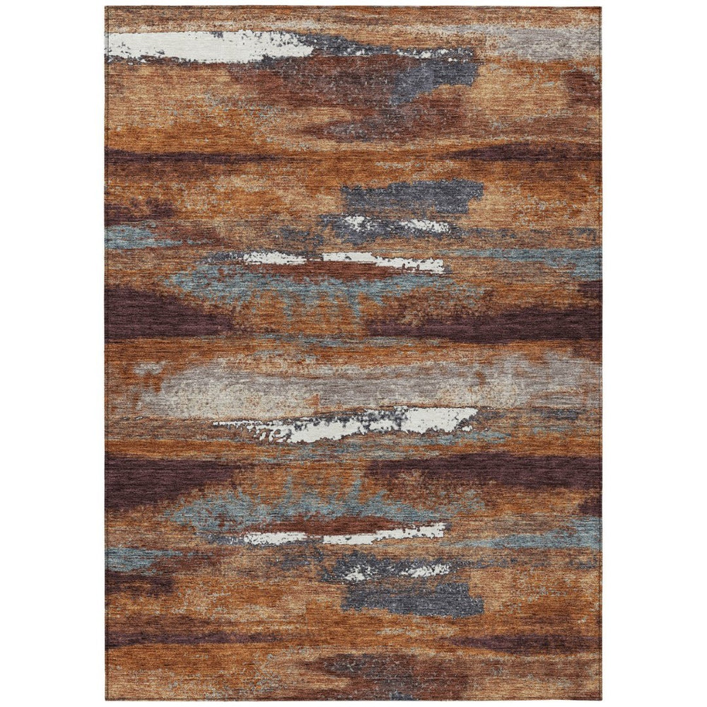 HomeRoots 5' Modern Copper and Ivory Abstract Washable Area Rug – Stylish, Durable for Indoor and Outdoor Use 9' X 12' 612495