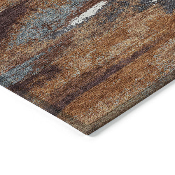 Homeroots 3' Abstract Washable Indoor Outdoor Area Rug In Teal Blue And Navy – Perfect For High Traffic Spaces! Copper Polyester 612495