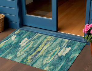 Homeroots 3' Abstract Washable Indoor Outdoor Area Rug In Teal Blue And Navy – Perfect For High Traffic Spaces! Emerald Polyester 612497