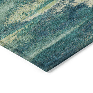 Homeroots 3' Abstract Washable Indoor Outdoor Area Rug In Teal Blue And Navy – Perfect For High Traffic Spaces! Emerald Polyester 612497