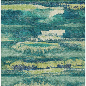 Homeroots 3' Abstract Washable Indoor Outdoor Area Rug In Teal Blue And Navy – Perfect For High Traffic Spaces! Emerald Polyester 612498