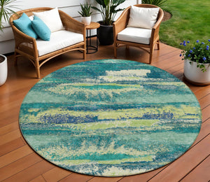 Homeroots 3' Abstract Washable Indoor Outdoor Area Rug In Teal Blue And Navy – Perfect For High Traffic Spaces! Emerald Polyester 612499