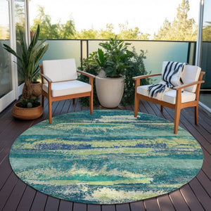Homeroots 3' Abstract Washable Indoor Outdoor Area Rug In Teal Blue And Navy – Perfect For High Traffic Spaces! Emerald Polyester 612499