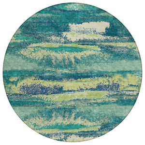 HomeRoots 5' Emerald and Lime Green Abstract Area Rug - Stylish, Washable, Indoor/Outdoor Durable Design for All Spaces 8' Round 612499