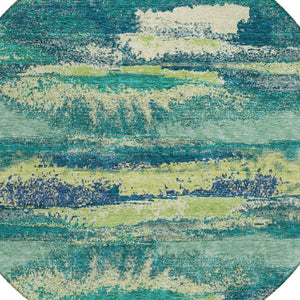 Homeroots 3' Abstract Washable Indoor Outdoor Area Rug In Teal Blue And Navy – Perfect For High Traffic Spaces! Emerald Polyester 612499