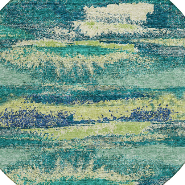 Homeroots 3' Abstract Washable Indoor Outdoor Area Rug In Teal Blue And Navy – Perfect For High Traffic Spaces! Emerald Polyester 612499