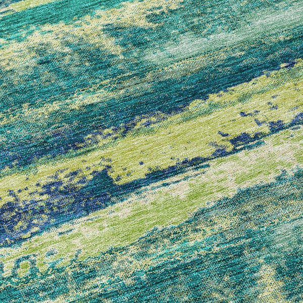 Homeroots 3' Abstract Washable Indoor Outdoor Area Rug In Teal Blue And Navy – Perfect For High Traffic Spaces! Emerald Polyester 612499