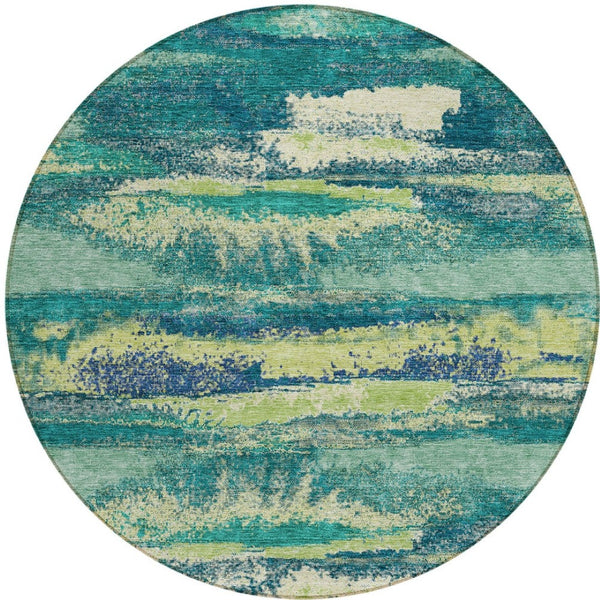 Homeroots 3' Abstract Washable Indoor Outdoor Area Rug In Teal Blue And Navy – Perfect For High Traffic Spaces! Emerald Polyester 612499